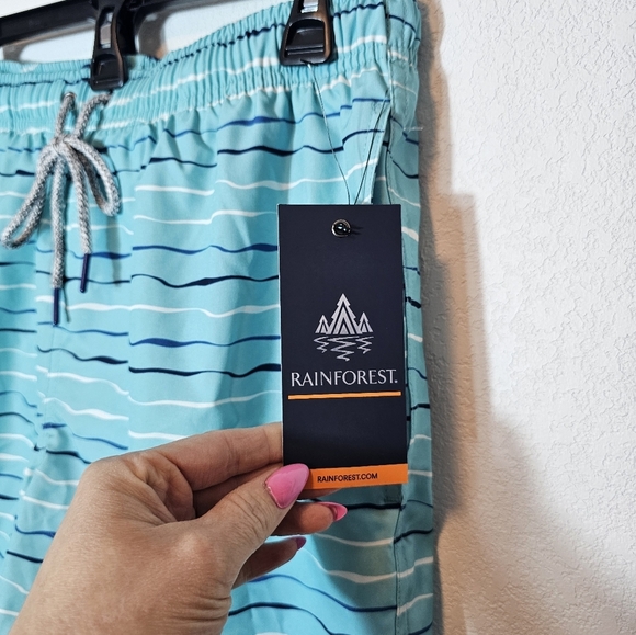 Rainforest Blue Striped Swim Trunks Men's Size Small NWT - Picture 3 of 10